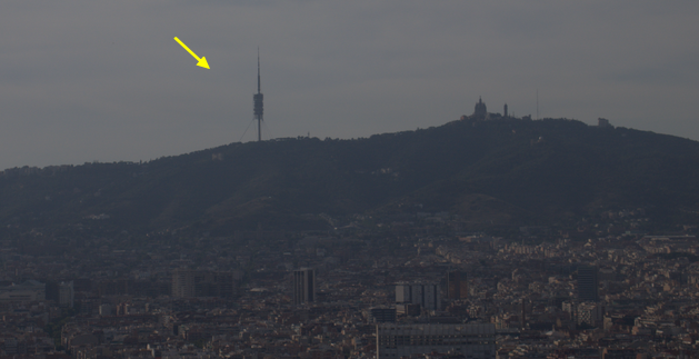 Overview of the city with the Colleserola tower in the center